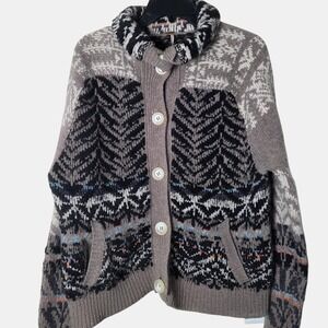 Free People Fair Isle nordic wool blend Turtleneck chunky Button  Sweater Size L